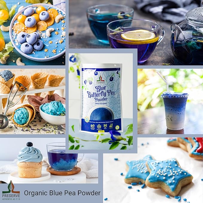 Pure Butterfly Pea Flower Powder, 100% Pure Natural Food Coloring, Non-GMO, Vegan, Retort Processed, Antioxidant-Rich, Blue Lotus Flower Powder