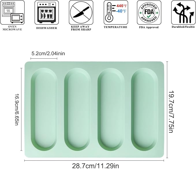 QELEG Eclair Mold, 2 Pcs Silicone Hot Dog Bun Pan
