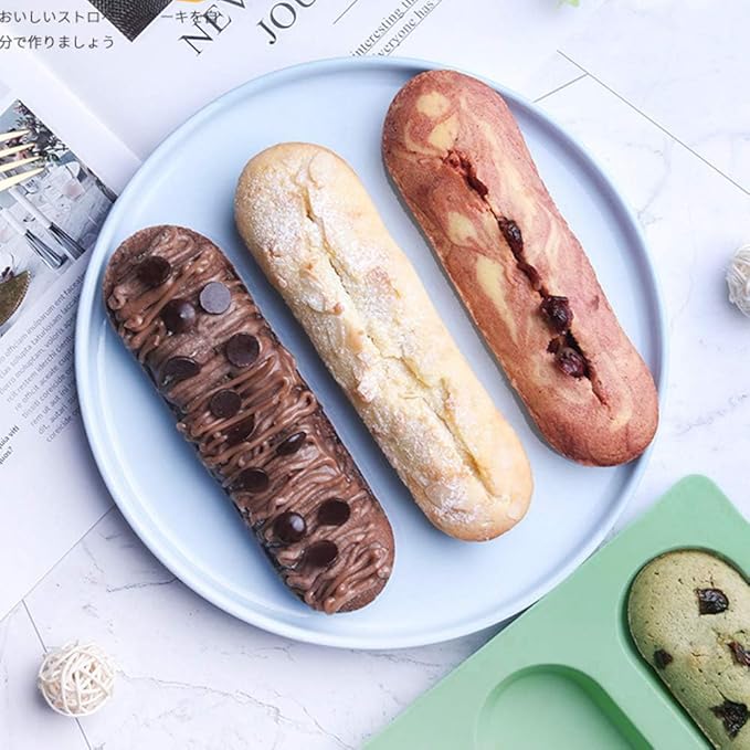 QELEG Eclair Mold, 2 Pcs Silicone Hot Dog Bun Pan