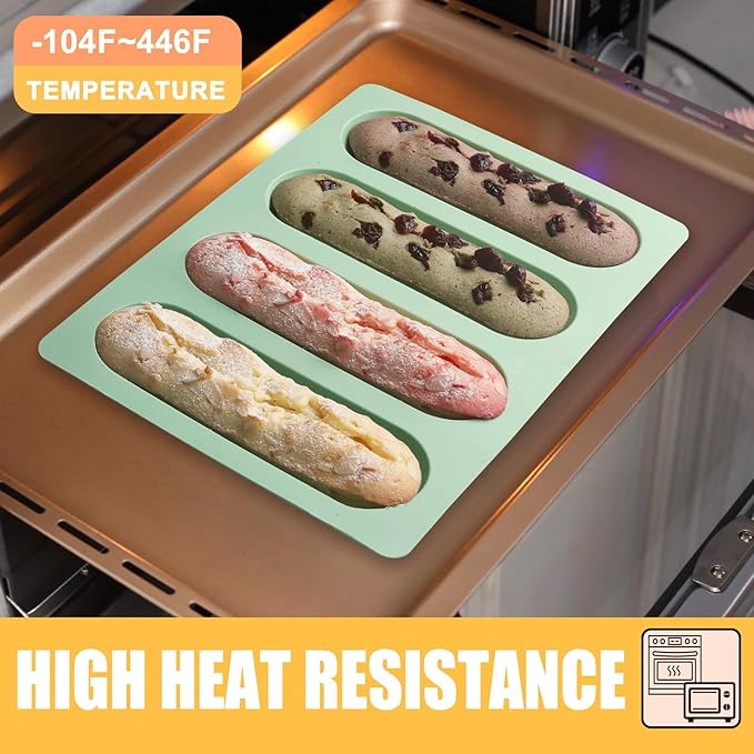 QELEG Eclair Mold, 2 Pcs Silicone Hot Dog Bun Pan