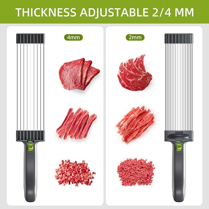 QYKIC Fresh Meat Slicer, Thickness Adjustable 2/4 mm Stainless Steel