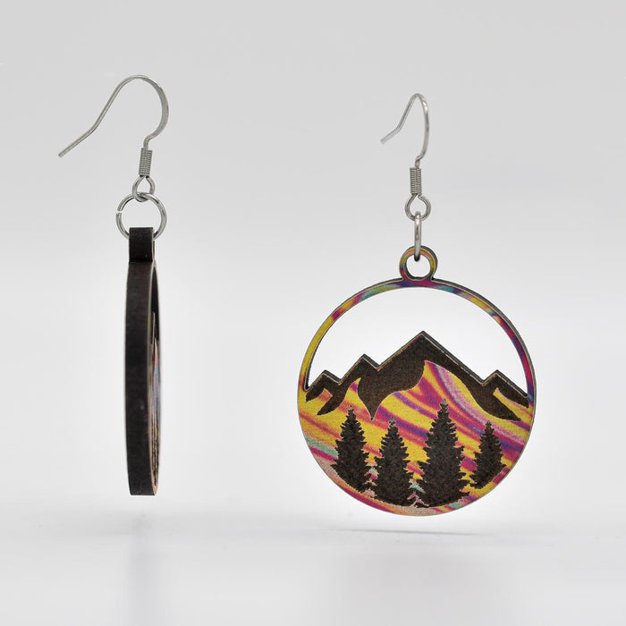 Rainbow Swirl Mountain Treeline Earrings