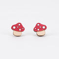 Red Mushroom Wooden Stud Earrings