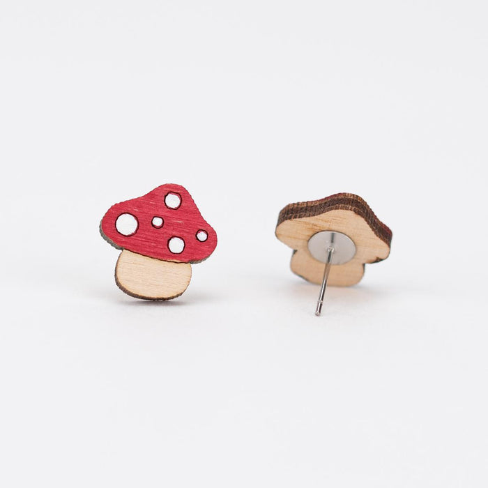 Red Mushroom Wooden Stud Earrings