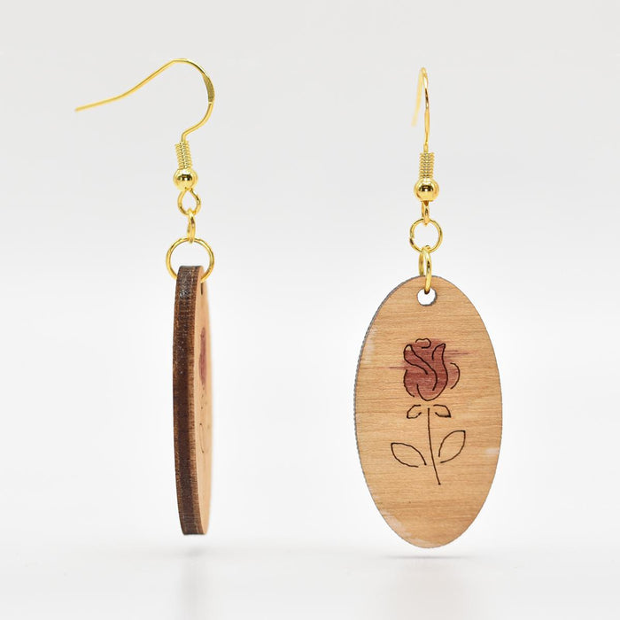 Red Rose Wooden Dangle Earrings