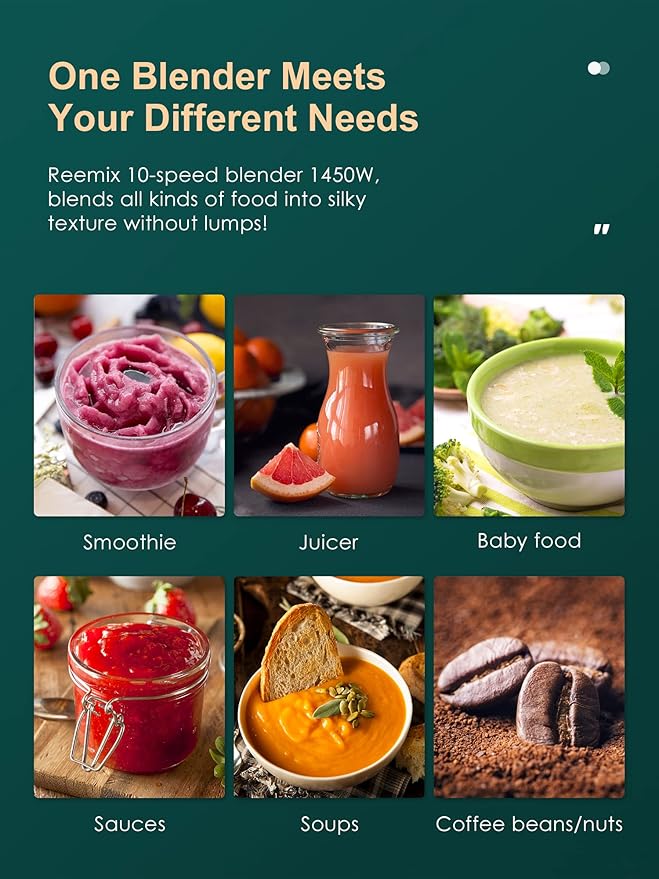 Reemix Counter Blender Smoothie Maker, Professional High Speed Blenders