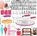 RFAQK 200PCs Cake Decorating Kit with Cake Turntable & Leveler, Baking Supplies Gift Includes 110+1 Piping Bags,55 Icing Tips,2 Frosting Spatulas, Adjustable Scraper, Video Tutorial, Booklet & more