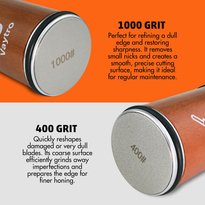 Rolling Knife Sharpener Kit – Manual Kitchen Knife Sharpening Stone System with #400 & #1000 Grit, Diamond Sharpening Tool, 15°/20° Guides & Leather Strop