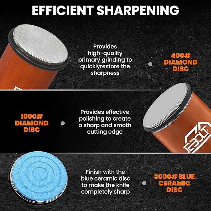 Rolling Knife Sharpener, Rolling Knife Sharpener kit with 2 diamond and blue ceramic for Steel, Knife sharpener roller with 15 & 20 degree Magnetic Angle for Kitchen Knives