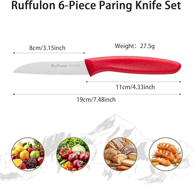 Ruffulon Colorful Paring Knife Set, 6 Piece,Small Fruit Knife,Straight Edge