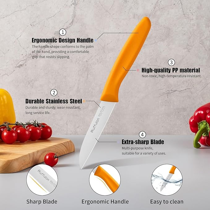 Ruffulon Colorful Paring Knife Set, 6 Piece,Small Fruit Knife,Straight Edge