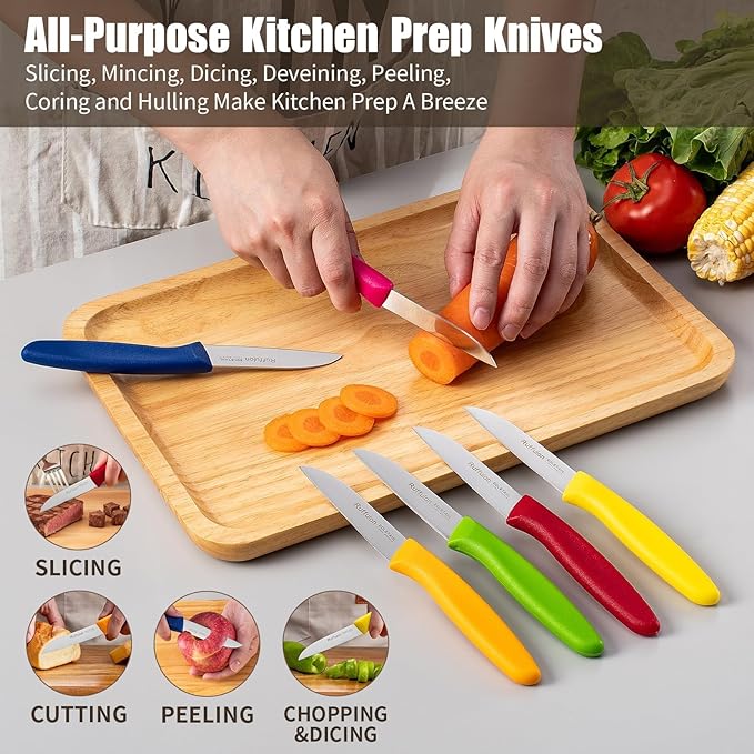 Ruffulon Colorful Paring Knife Set, 6 Piece,Small Fruit Knife,Straight Edge