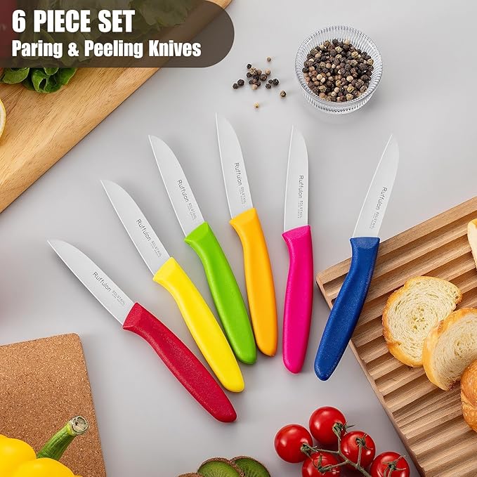 Ruffulon Colorful Paring Knife Set, 6 Piece,Small Fruit Knife,Straight Edge