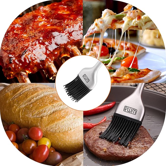 Rwm Basting Brush - Grilling BBQ Baking, Pastry and Oil Stainless Steel Brushes with Back up Silicone Brush Heads(Orange) for Kitchen Cooking & Marinating, Dishwasher
