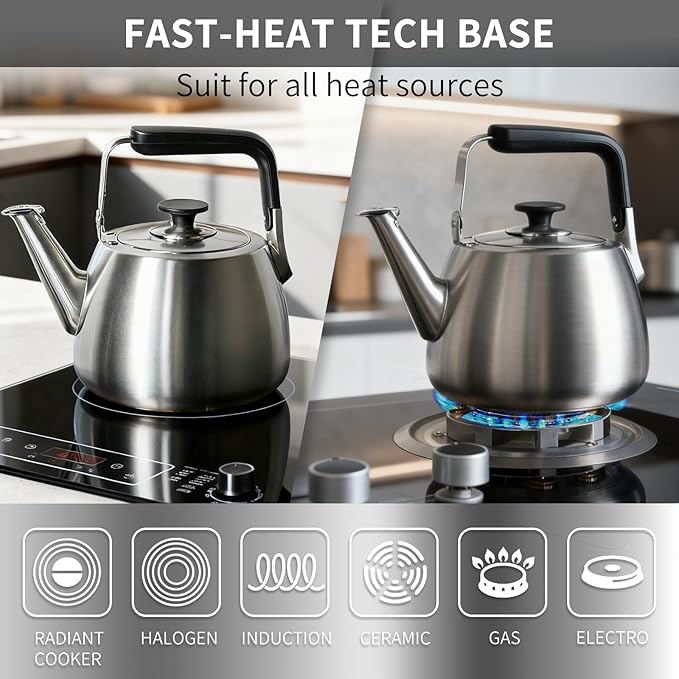 SADOMAIN Whistling Tea Kettle, 2.3QT Teapot for Stovetop Incl. Induction