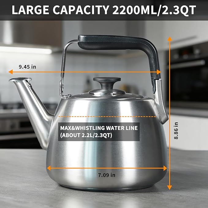 SADOMAIN Whistling Tea Kettle, 2.3QT Teapot for Stovetop Incl. Induction
