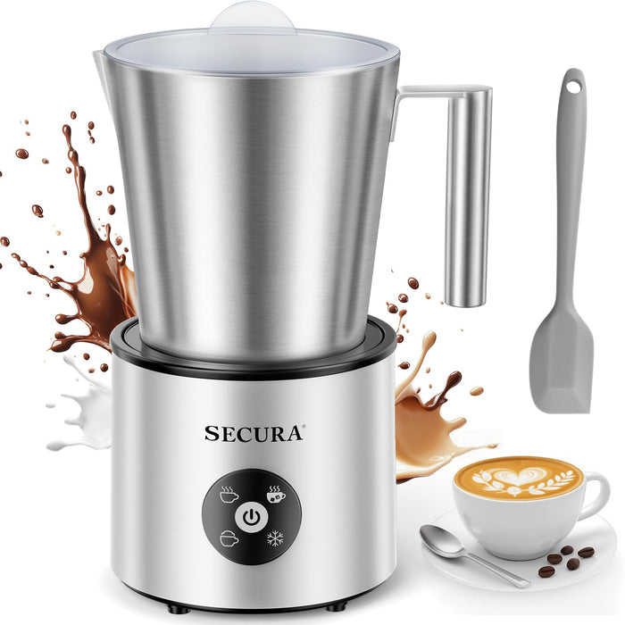 Secura 4-in-1 Electric Milk Frother, 17oz Stainless Steel Jug, Teflon-Free