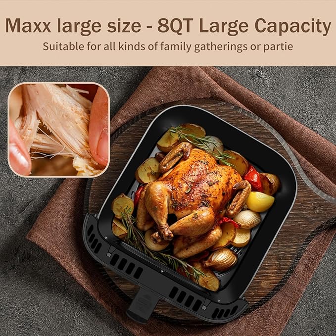 SEEDEEM Max XL Air Fryer 8QT, 10-in-1 Digital Air Fryer Oven with Color Touchscreen & Viewing Window, Toaster Oven Combo for Broil, Roast, Dehydrate, Bake – Black