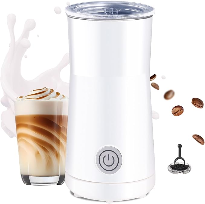 Seydere Simple Milk Frother, 2 in 1 Milk Steamer and Frother, Electric Milk Steamer, Milk Warmer and Hot Milk Foam Maker for Latter, Macchiato, Cappuccinos (White)