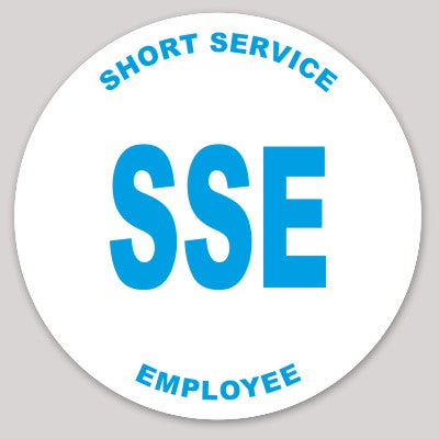 Short Service Employee Hard Hat Sticker _ SSE ( Cyan On White )