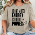 Wholesale Shut the Power Off Words Graphic Tee - Heather Tan