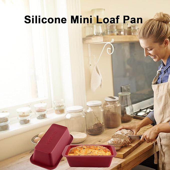 Silicone Mini Bread Loaf Pans, 4 PCS 6.1*3.3*2 Inch Rectangle Silicone Mold