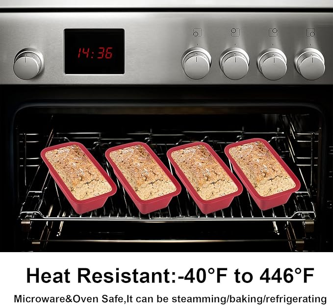 Silicone Mini Bread Loaf Pans, 4 PCS 6.1*3.3*2 Inch Rectangle Silicone Mold