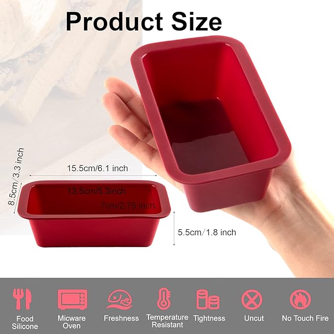 Silicone Mini Bread Loaf Pans, 4 PCS 6.1*3.3*2 Inch Rectangle Silicone Mold