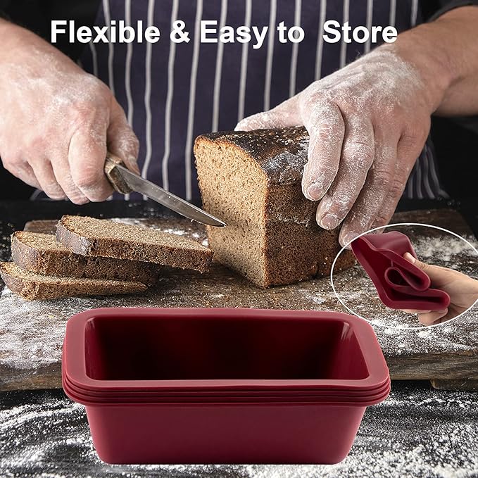 Silicone Mini Bread Loaf Pans, 4 PCS 6.1*3.3*2 Inch Rectangle Silicone Mold