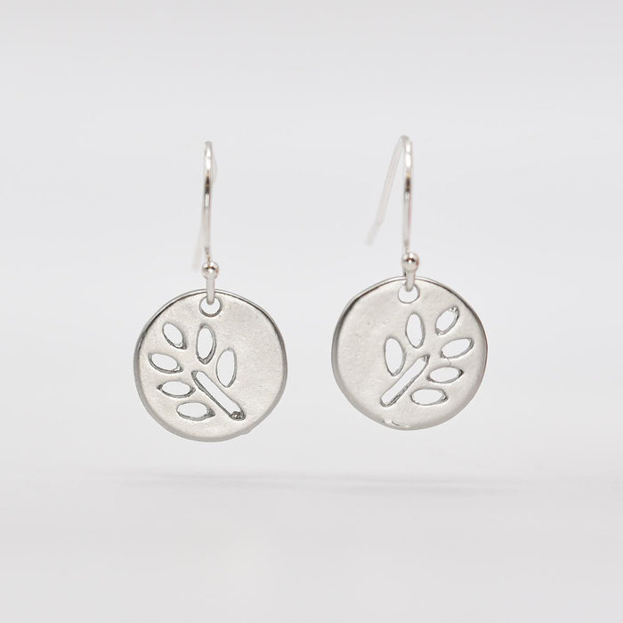 Silver Leaf Disk Earrings