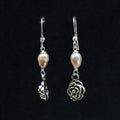 Silver Rose with Freshwater Pearl Dangle Earrings