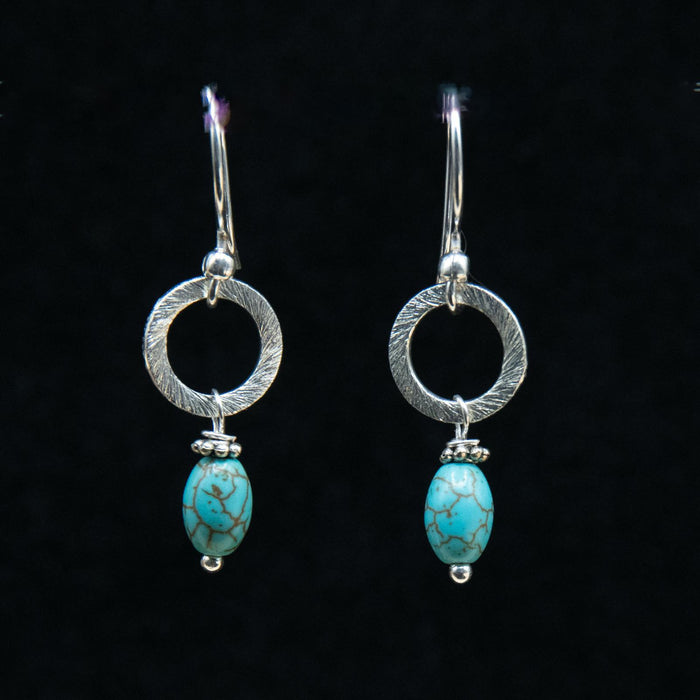 Silver Small Hoop Magnesite Dangle Earrings