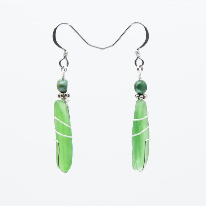 Silver Wrap Beach Glass Drop Earrings