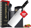 SliceElite Slice Series 7 Inch Cleaver Knife, Pakkawood, Leather Sheath