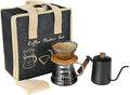 SOTECH Pour Over Coffee Maker Set with Black Gooseneck Kettle Wooden Storage Tray Coffee Dripper Glass Server Coffee Scoop DIY Manual Coffee Maker Set (Portable Sack Set) (coffee maker set)