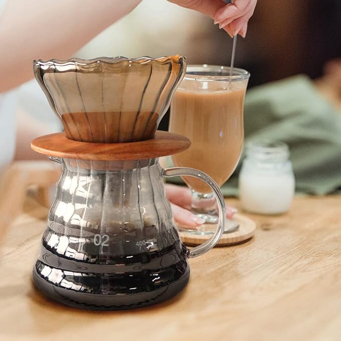 SOTECH Pour Over Coffee Maker Set with Black Gooseneck Kettle Wooden Storage Tray Coffee Dripper Glass Server Coffee Scoop DIY Manual Coffee Maker Set (Portable Sack Set) (coffee maker set)