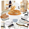 Sourdough Starter Kit with Dutch Oven, 24cm White Baking Pot, 4 Proofing Baskets, Starter Jar, Digital Scale, Bread Lame, Bread Bags & Silicone Mat for Beginners (White)
