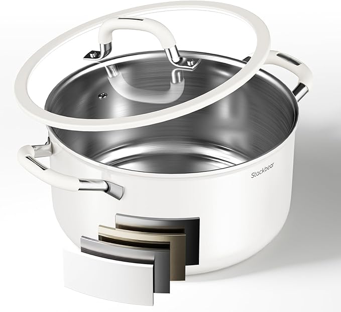 Stackbear Stockpot 6 Quart, Tri-Ply 18/10 Stainless Steel Stock Pot with Lid, Induction Ready Cooking Pot for All Cooktops, Dishwasher Safe Soup Pot for Kitchen, Home, Gift for Cooker Mom and Dad