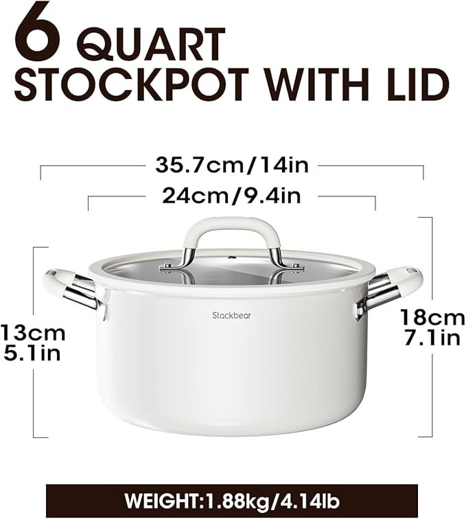 Stackbear Stockpot 6 Quart, Tri-Ply 18/10 Stainless Steel Stock Pot with Lid, Induction Ready Cooking Pot for All Cooktops, Dishwasher Safe Soup Pot for Kitchen, Home, Gift for Cooker Mom and Dad