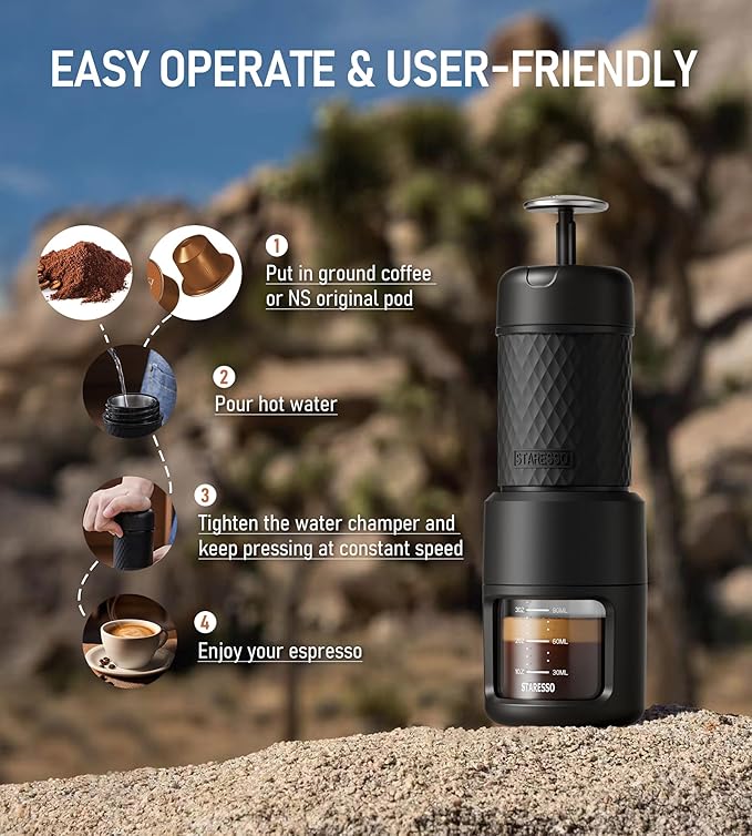 STARESSO Classic Manual Espresso Maker, 2 IN 1 Travel Coffee Machine