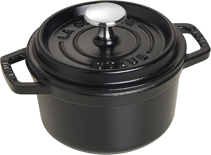 STAUB Cast Iron Dutch Oven 0.75-qt Round Cocotte, Made in France, Serves 1, Matte Black