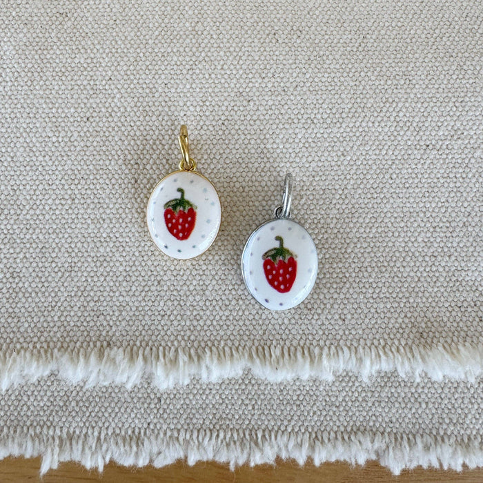 Strawberry Ceramic Charm by Bel Kai, a puffy painted ceramic jewelry charm for chains and bangles
