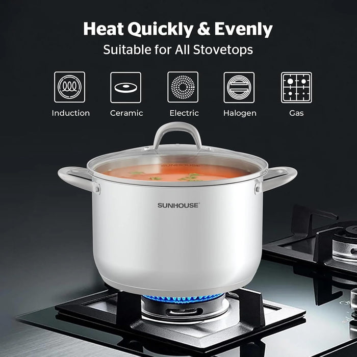 SUNHOUSE 8 Quart Stock Pot with Lid, Stainless Steel Large Pot for Cooking