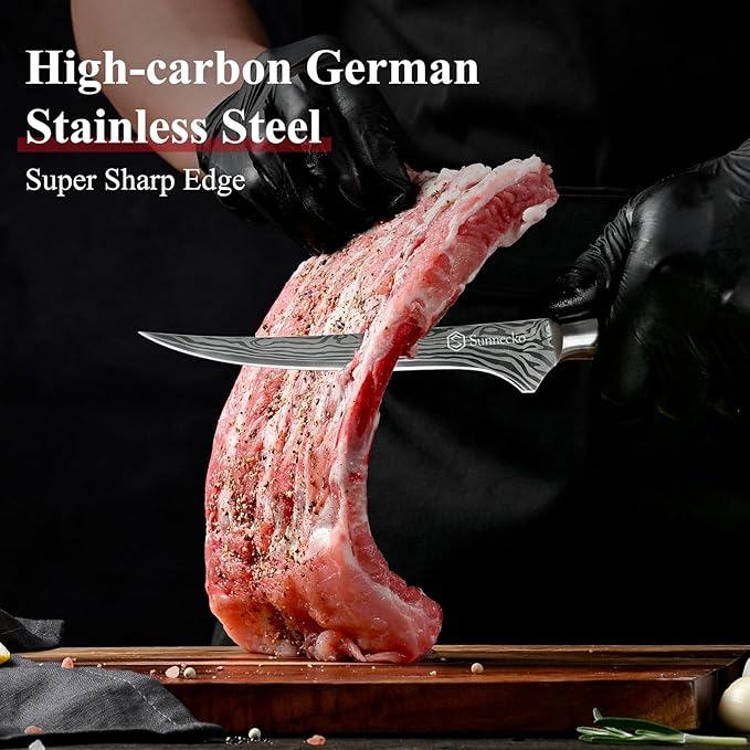 Sunnecko 6 Inch Boning Knife, High Carbon German Steel Meat Butcher Knife