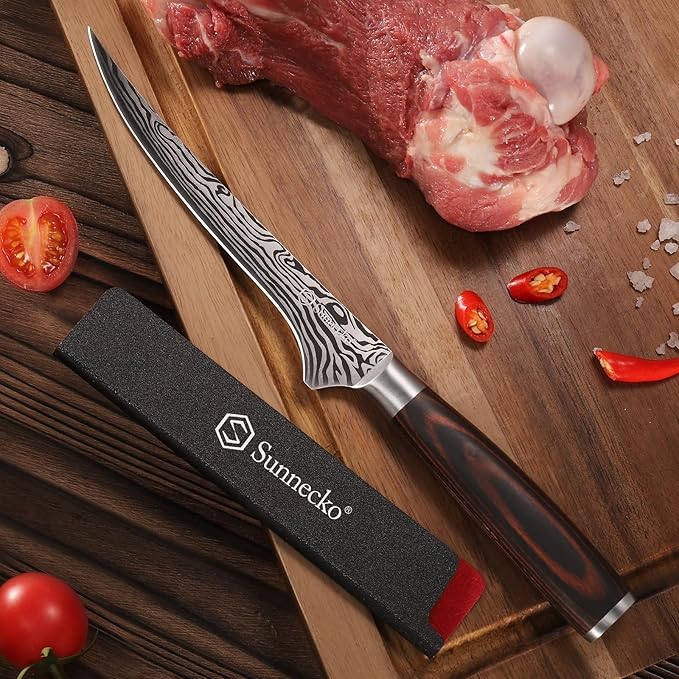 Sunnecko 6 Inch Boning Knife, High Carbon German Steel Meat Butcher Knife
