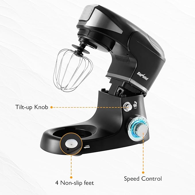 Sunvivi 6-in-1 Multifunctional Stand Mixer, 6.5QT Tilt-Head Dough Mixer, Electric Stand Mixer with Stainless Steel Bowl for Cake, Bread, and Dough, with Meat Grinder, Juice Blender & Pasta Maker