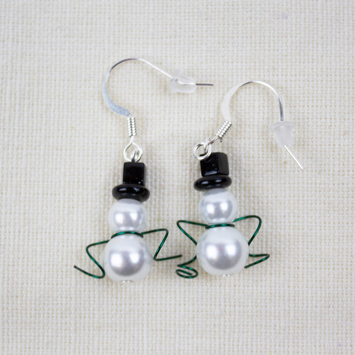 Swarovski® Crystal / Glass Pearl Snowman Earrings, Designs By Heidi