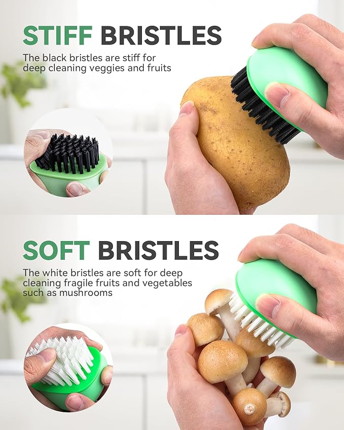 SXhyf Vegetable Brush Scrubber for Food, Black Stiff & White Soft Bristles