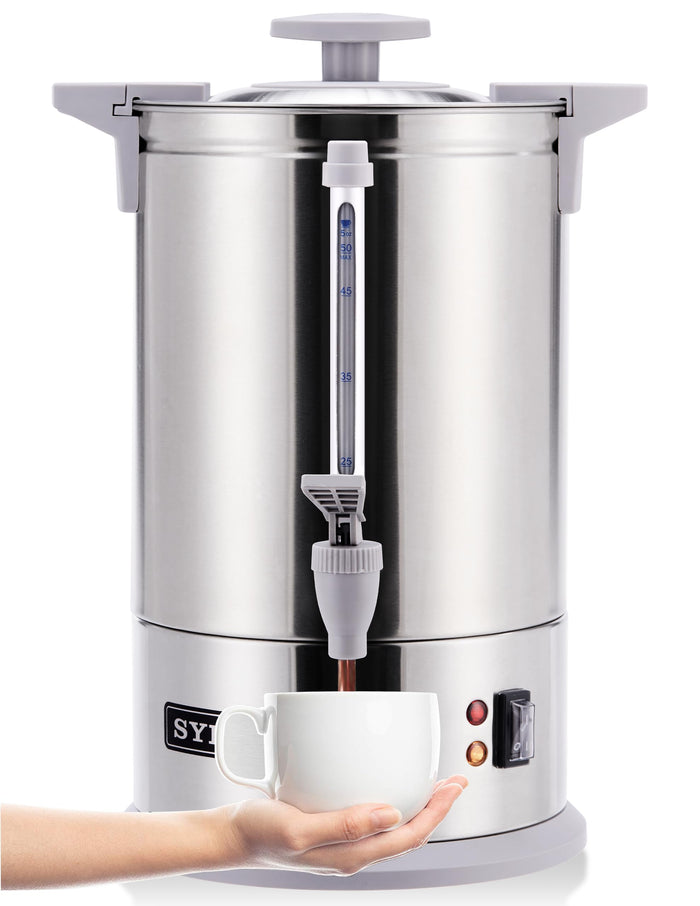 SYBO SR-CP-100B Commercial Grade Stainless Steel Percolate Coffee Maker Hot Water Urn for Catering, 100-Cup 16 L, Grey