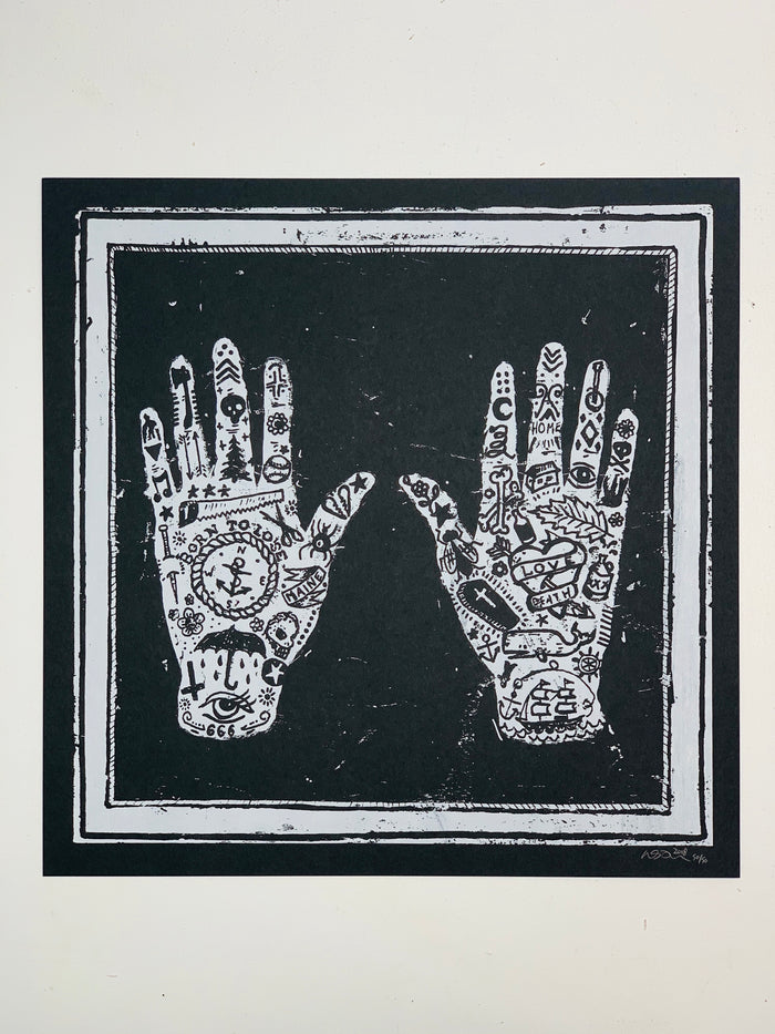 Tattooed Hands” 12.5x12.5in Screen Print
